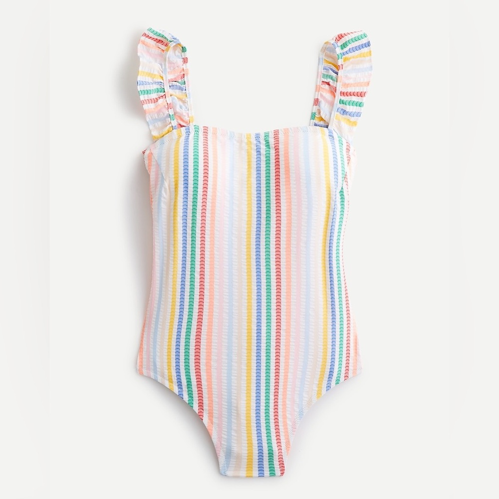 J.Crew Ruffle Strap One Piece in Rainbow Seersucker